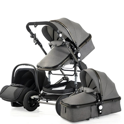 Aluminium frame baby stroller with large canopy and four EVA wheels in dusty pink colour