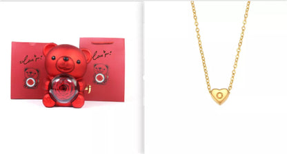 Eternal Rose Teddy Bear Jewelry Box with rotating drawer and preserved rose