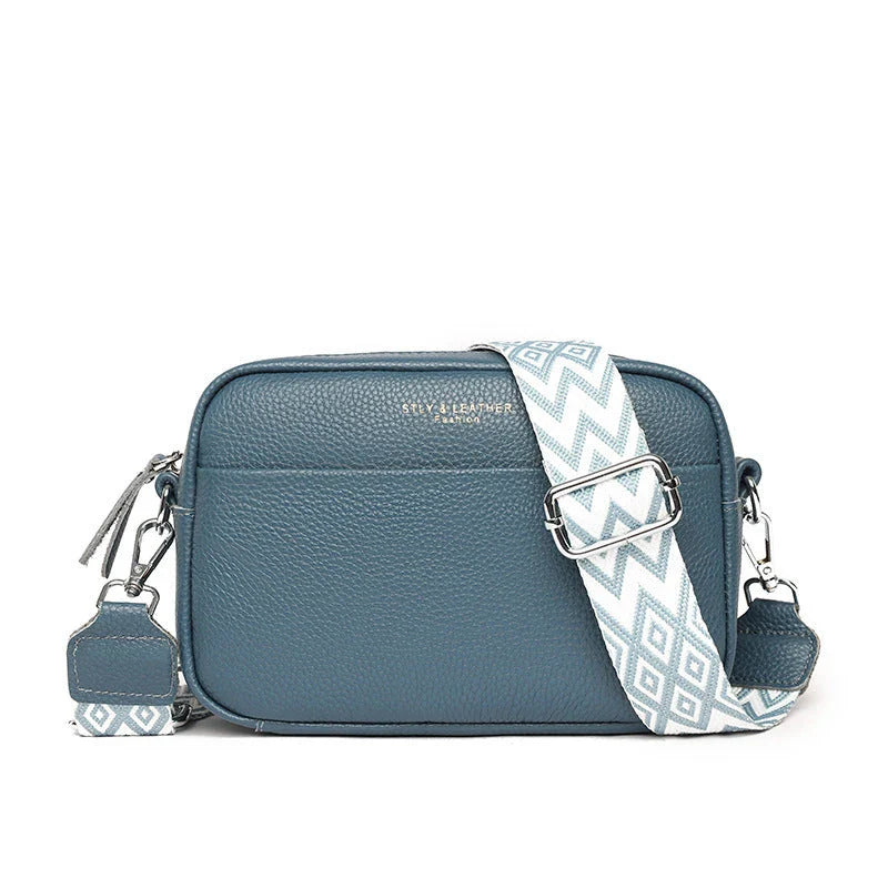 Fashionable crossbody bag with stylish rhombus embroidered shoulder strap in various color options