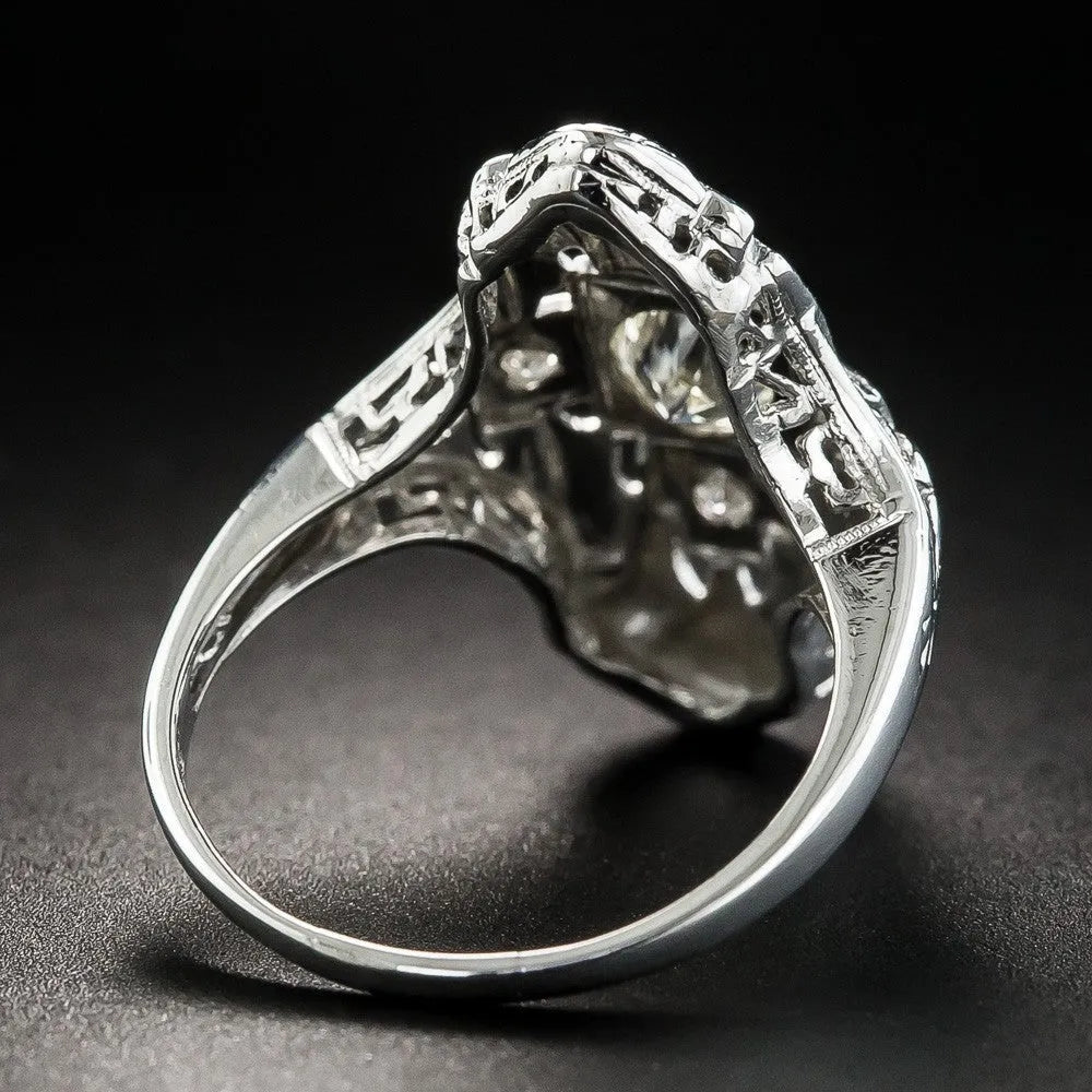 Hollow geometric ring with diamond-studded design in electroplated silver finish