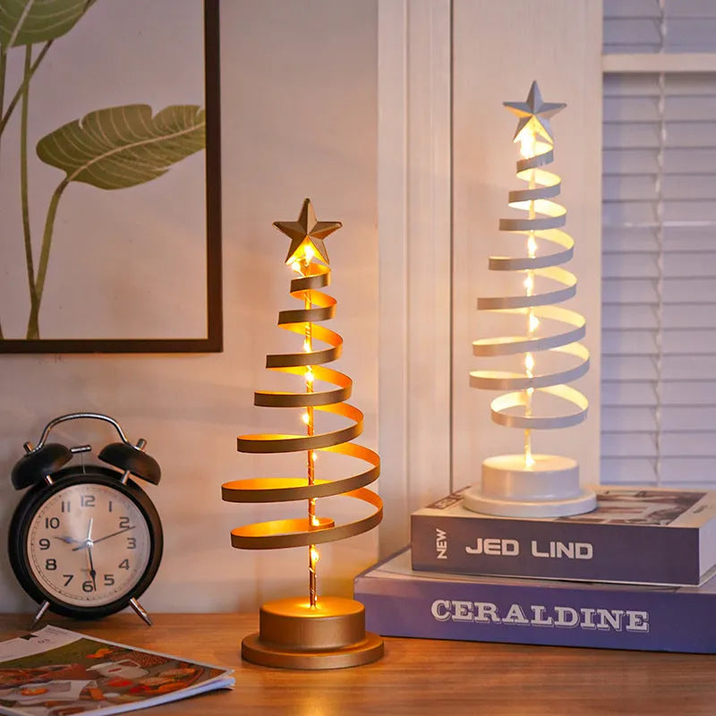 Wrought iron Christmas tree LED table light with battery operation and warm white illumination