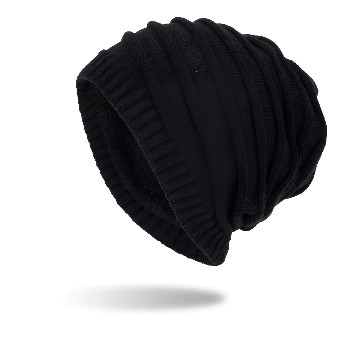 Men's wool knit hat with ear guards and geometric pattern in black, wine red, navy blue, dark grey or hemp grey.
