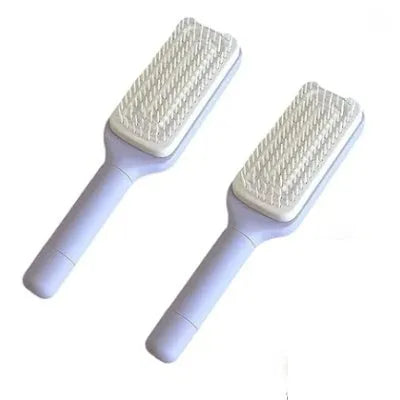 Roland Purple self-cleaning hair brush with rotating telescopic handle and anti-static bristles.