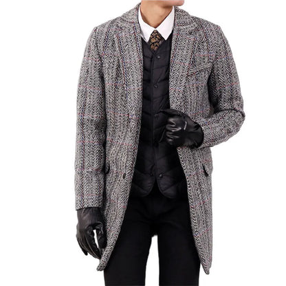 Men's thickened winter coat in picture colour with side seam pockets, available in sizes M to 3XL