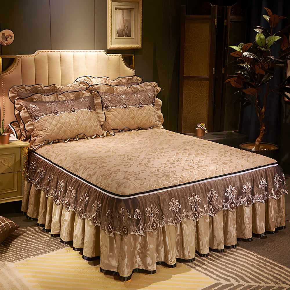 Camel detachable skirt-style non-slip bed cover, 150x200cm size, dustproof polyester with zip skirt and optional pillowcases