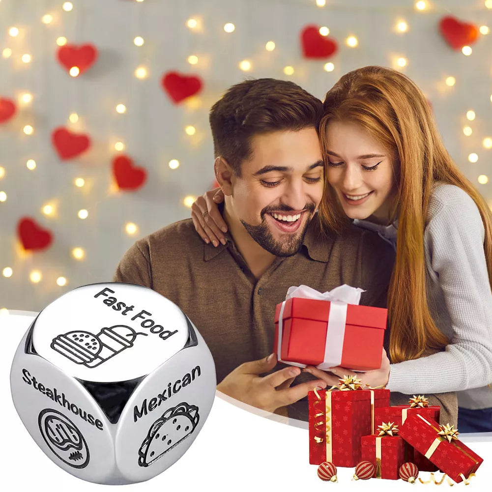 Stainless steel decision dice for couples date night games, silver color, 1.6cm