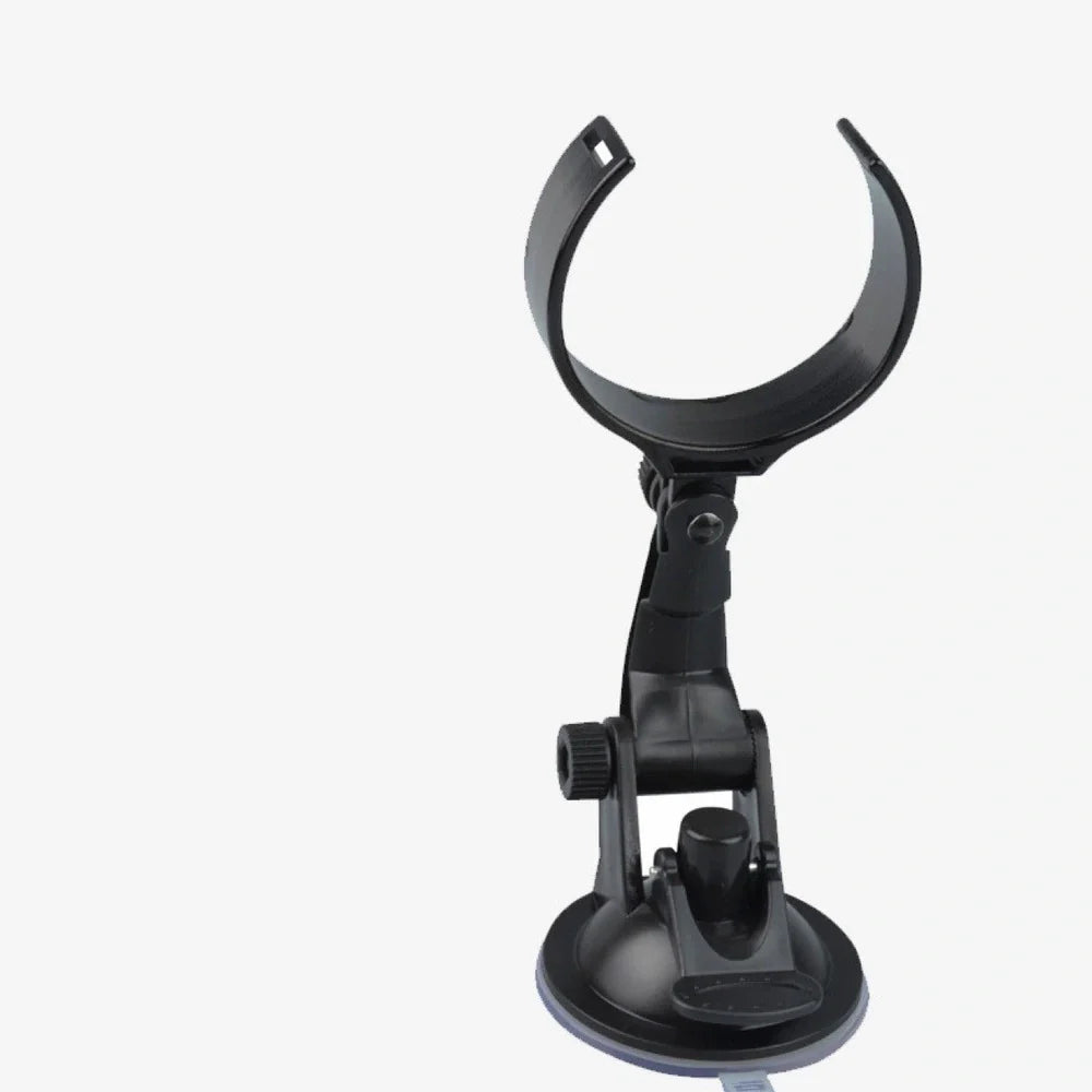 Black-grey 12V car windshield heater with suction cup mount measuring 15x7cm with 1.5m cable