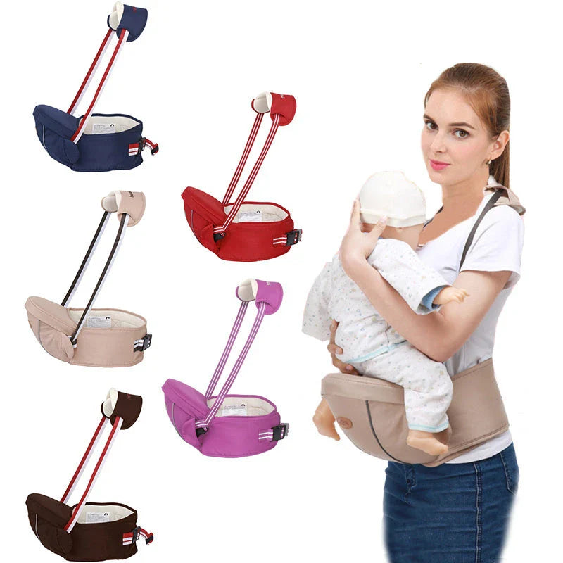 A comfortable 2-in-1 baby carrier with versatile carrying options, suitable for newborns to toddlers, featuring multiple color choices and a large storage compartment.