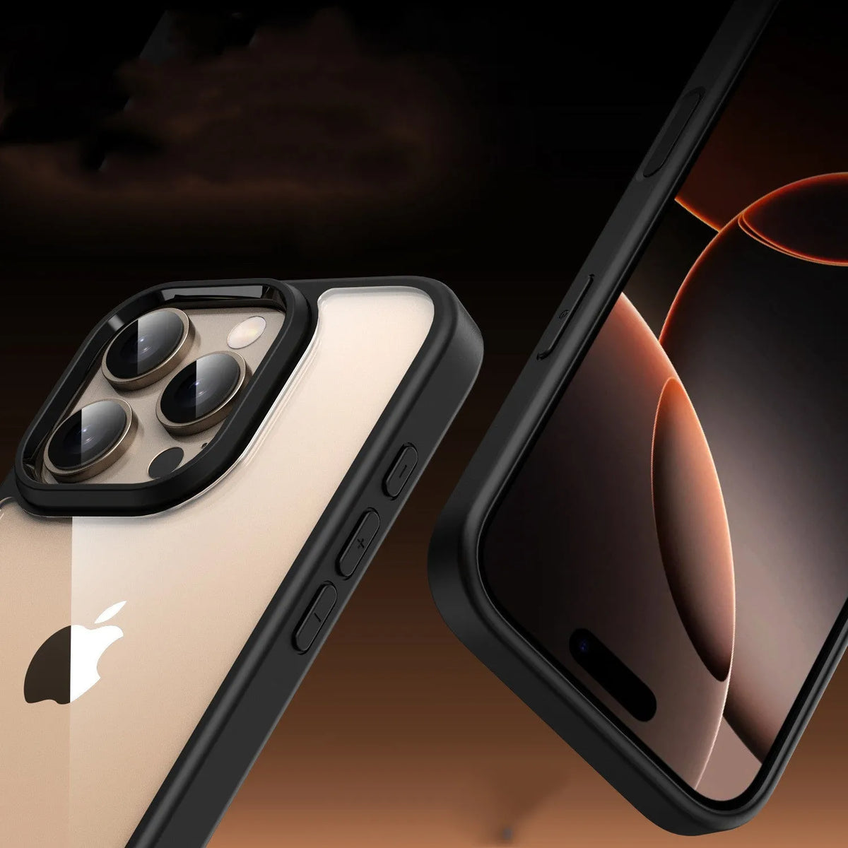 Transparent light colour magnetic phone case for iPhone 16 series showing airbag protection elements.