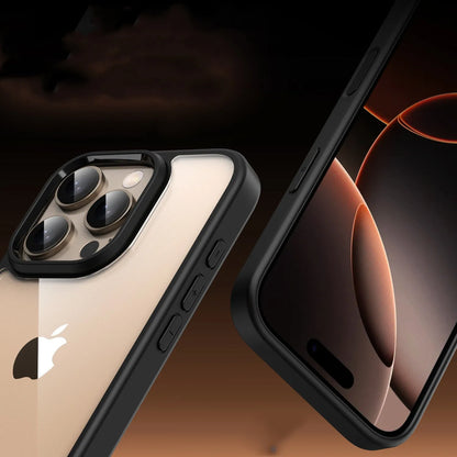 Transparent light colour magnetic phone case for iPhone 16 series showing airbag protection elements.