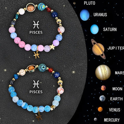 Twelve zodiac sign beaded bracelet set with natural stone beads and adjustable clasp