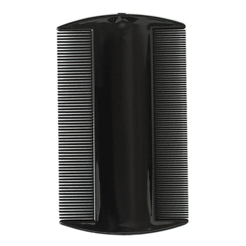 Double-edged fine-toothed plastic flea comb measuring 8cm by 7.5cm in rose red colour