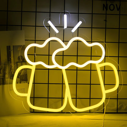 Yellow Bar Beer Cheers neon LED decorative light on shelf, acrylic shell, USB powered for home bar illumination