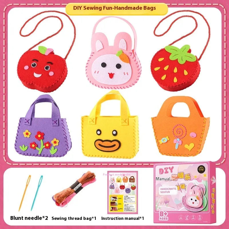 Children's non-woven sewing craft kit in colour box, 19.5 x 16 x 5cm, with needle, thread and instruction manual
