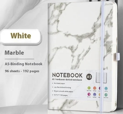 A5 skin feeling PU leather diary with strap closure and horizontal line pages in marble black colour