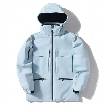 Men's hooded thermal ski jacket in rose red, light blue, fluorescent green, black or pure white, sizes S to XXL