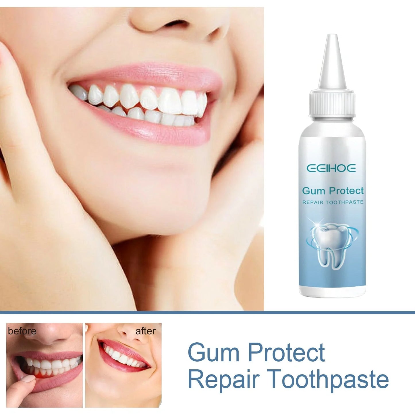 Gum Repair Series products including drops, essence, and spray for rejuvenating oral health and removing tooth stains