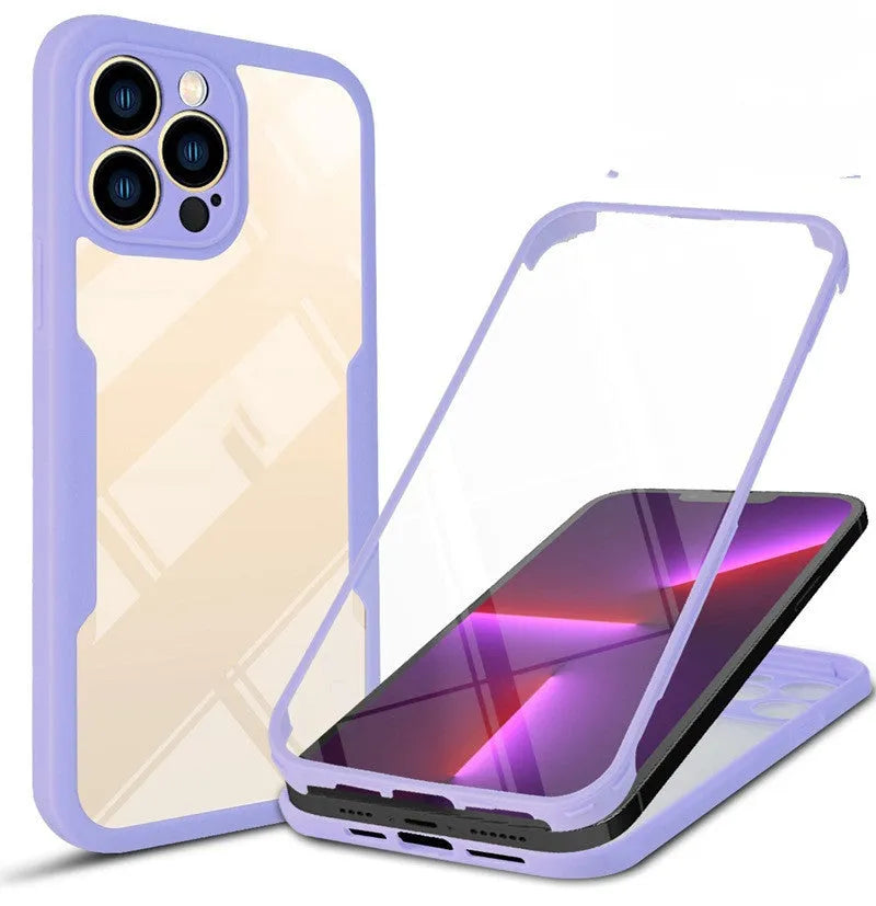 A flexible TPU protective mobile phone case for iPhones, shown in a selection of solid and multi-colour 360 Qicai finishes.