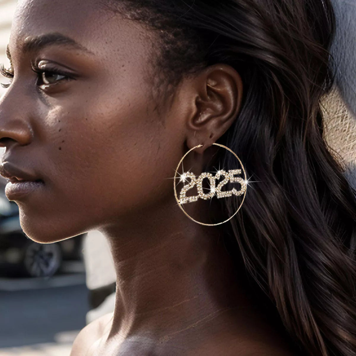 2025 Rhinestone Ring Earrings in silver and gold, perfect for New Year celebrations