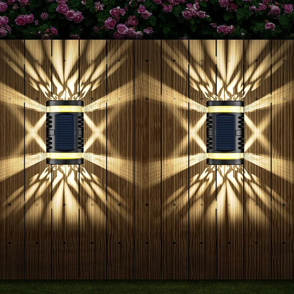 Solar-powered outdoor wall light with waterproof ABS housing measuring 90x60x151mm