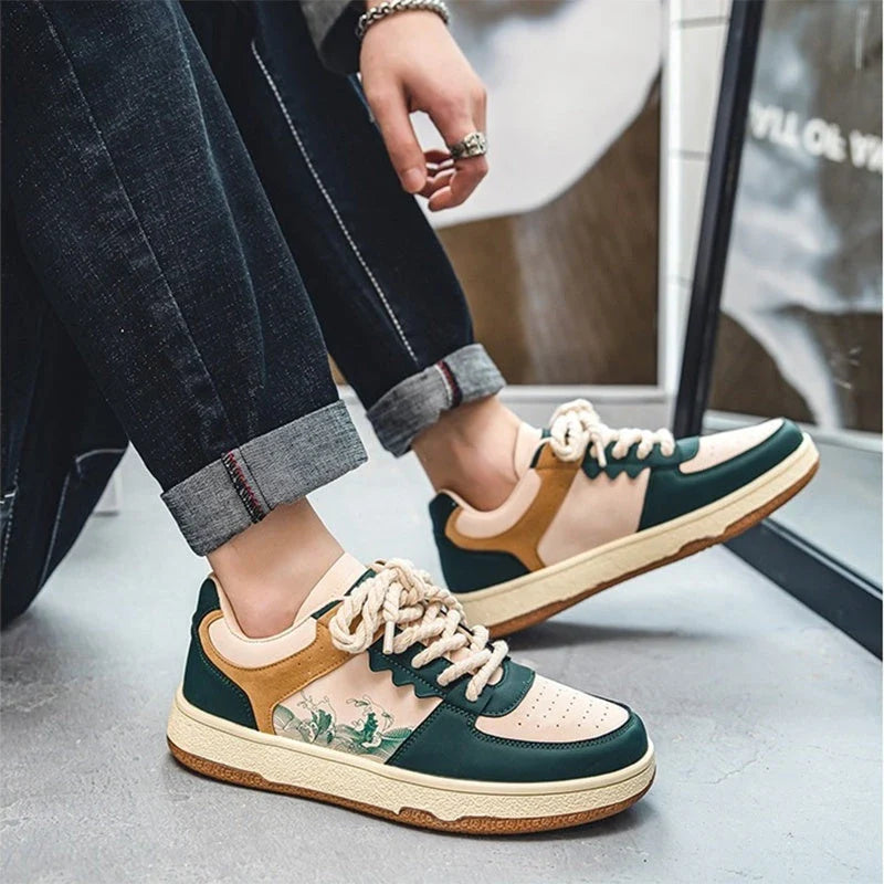 Comfortable lace-up casual shoes for stylish men, featuring a soft, thick sole, breathable design, and trendy color options