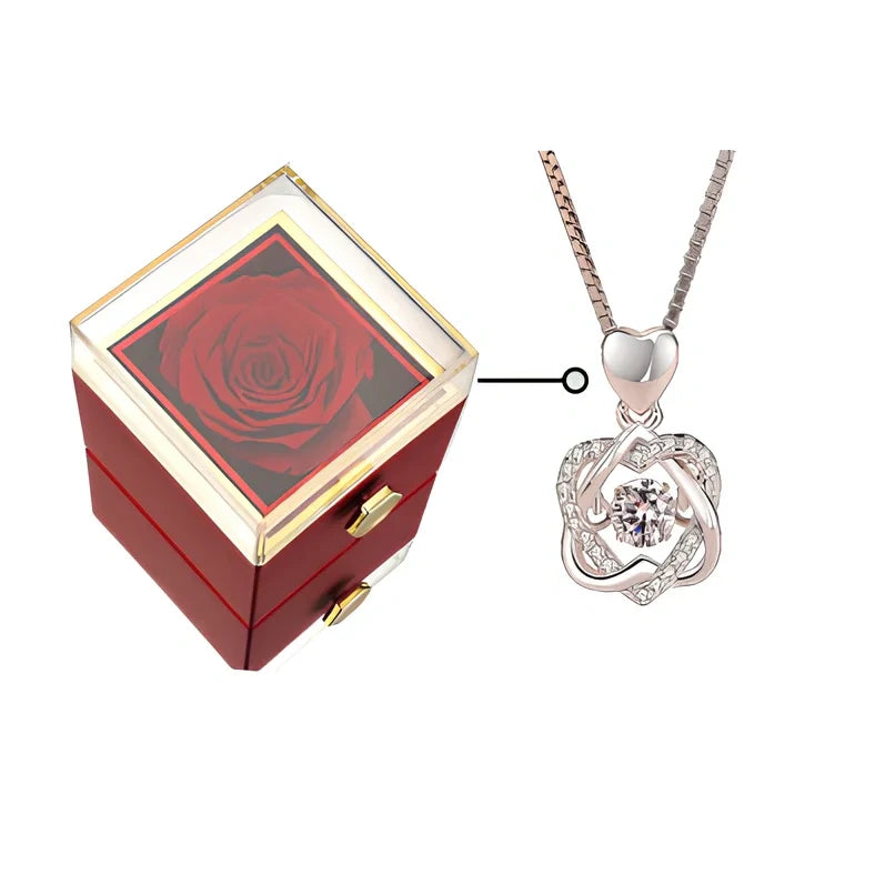 Acrylic rotating rose jewelry box in sapphire blue, 10cm diameter with three-layer storage and carrying bag