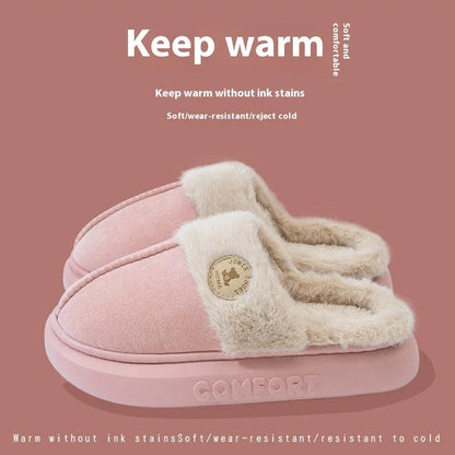 Cozy fleece-lined slippers in various colors, featuring a plush lining and non-slip PVC sole for indoor and outdoor wear