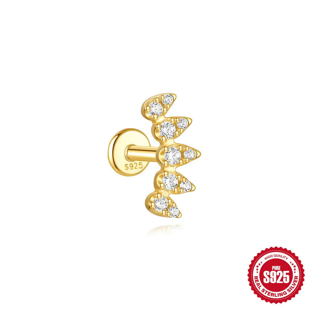 S925 sterling silver geometric kite earrings with rhinestone chain tassel in gold plating