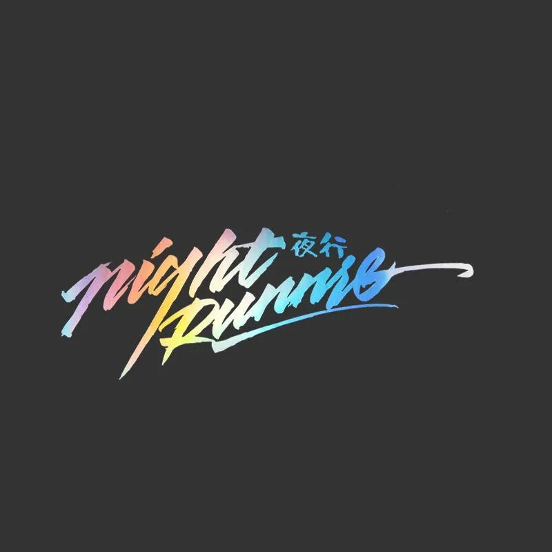 Nightwalker reflective rear windshield car decal sticker showing dimensions and colour options