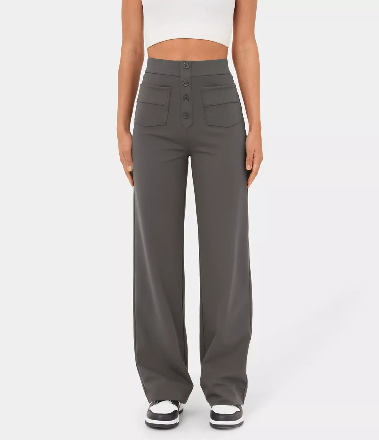 Women's high waist trousers in casual loose fit with pockets, available in multiple colors