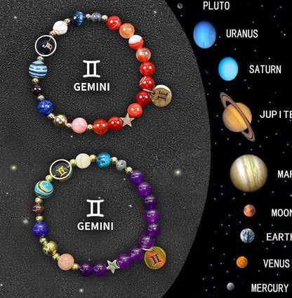 Adjustable natural stone zodiac bracelets showing 12 sign styles with 18-20cm cord