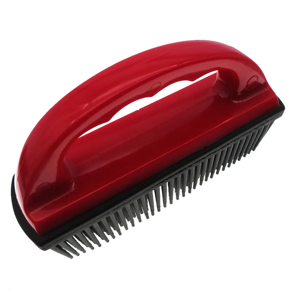 Red pet hair removal brush with silicone bristles measuring 160x85mm for grooming and cleaning