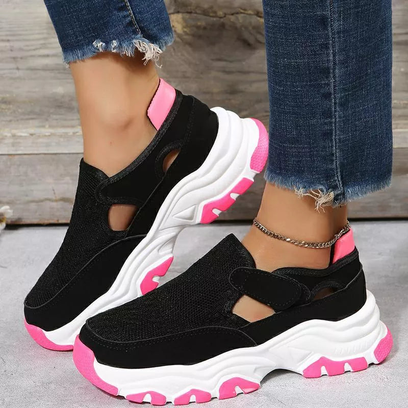 Women's mesh sport shoes with Velcro closure and round toe in various colors