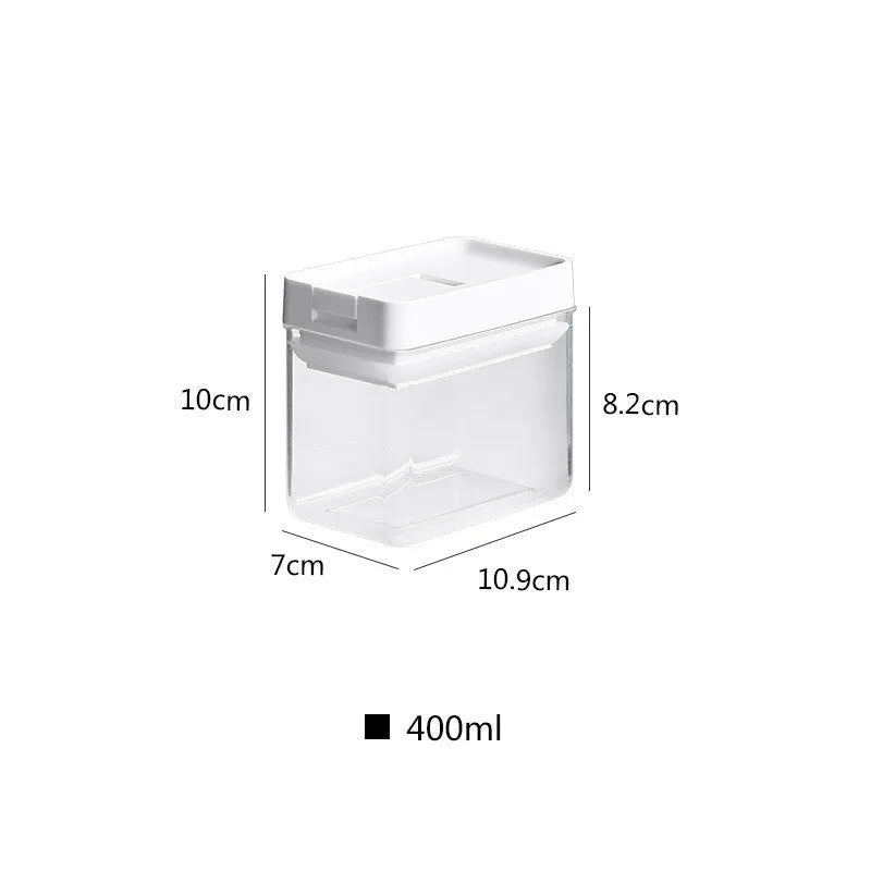 White transparent plastic storage container for grains with Japanese design, 400ml capacity, 10.9x10x7cm