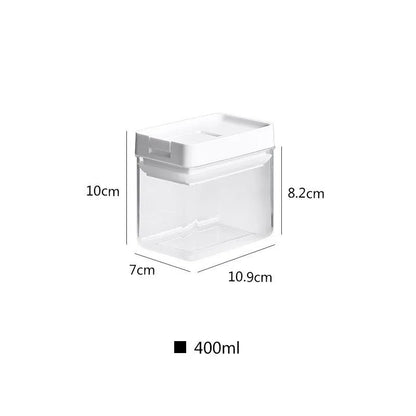 White transparent plastic storage container for grains with Japanese design, 400ml capacity, 10.9x10x7cm