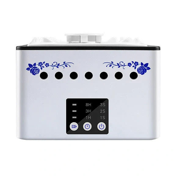 Mini Ashtray Air Purifier in ceramic white, black, and blue print options
