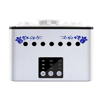 Mini Ashtray Air Purifier in ceramic white, black, and blue print options
