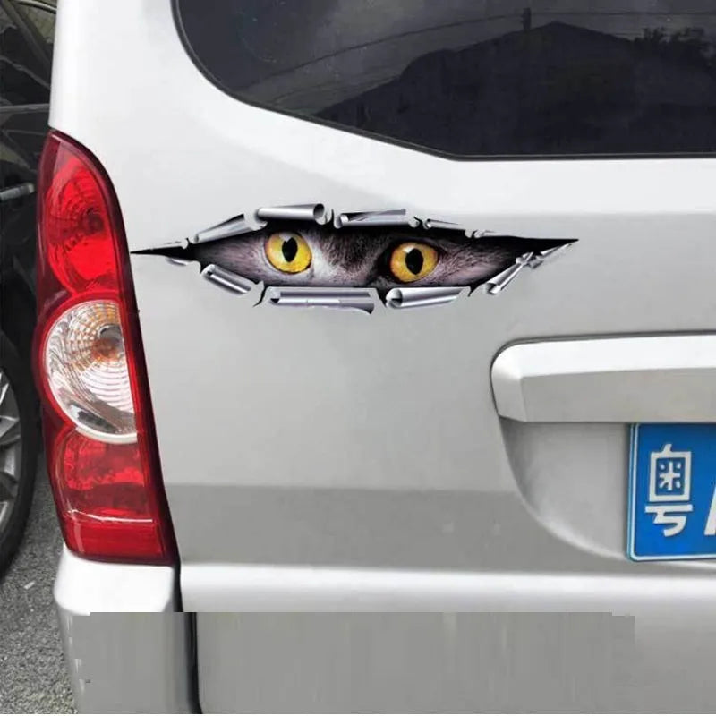 Tiger Eye and Eagle Eye 3D car bumper stickers showing 10x35cm dimensions and transparent PVC material