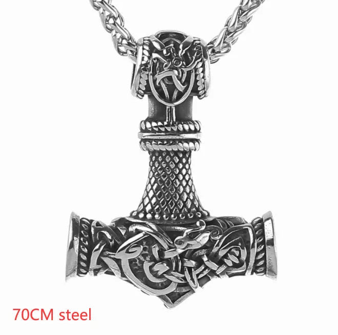 Nordic Vikings Hammer Rune Pendant Necklace for men in stainless steel and titanium steel