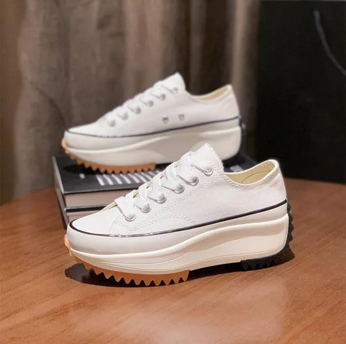 Women's white and black thick-soled canvas casual shoes with breathable design for summer