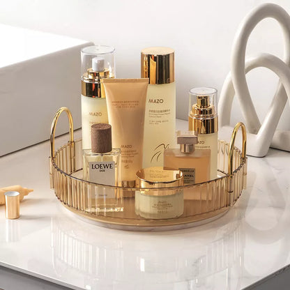 3-layer rotating cosmetic shelf in green, yellow, or white for bathroom organization