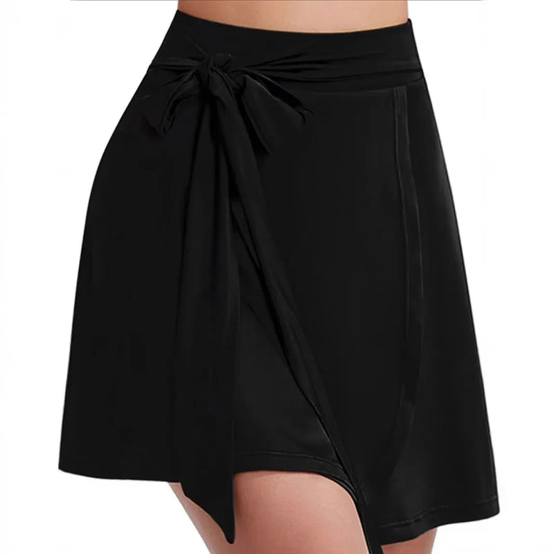Women's anti-exposure sports skirt thigh-length breathable black with built-in shorts, Japanese Korean casual style, high waist, unisex culottes design, shoulder strap detail, sizes S M L XL XXL