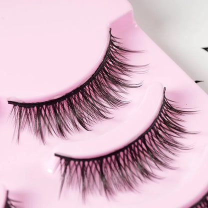 Set of manga-style false eyelashes in natural wispy styles 007, 008, and 009 on plastic black terrier