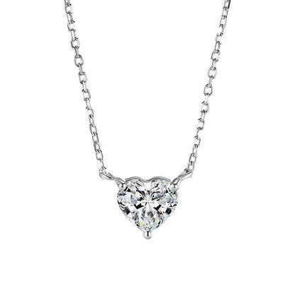 Women's silver-coloured copper necklace with simple heart-shaped pendant