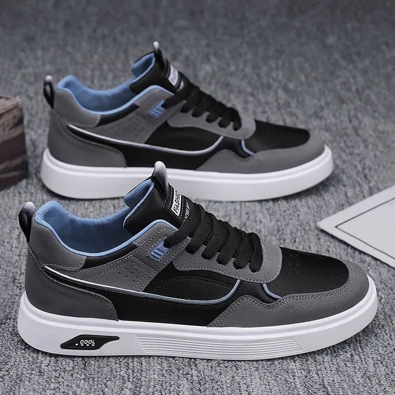 Low-top canvas board shoes in beige with mesh lining and leather stitching details on a solid background