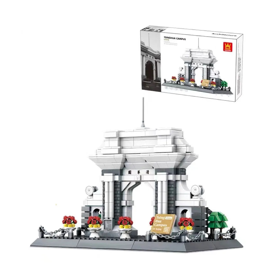Wange building block set with 800+ ABS plastic pieces for constructing architectural landmark models