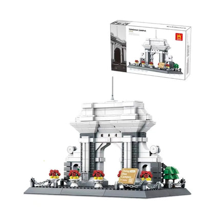 Wange building block set with 800+ ABS plastic pieces for constructing architectural landmark models