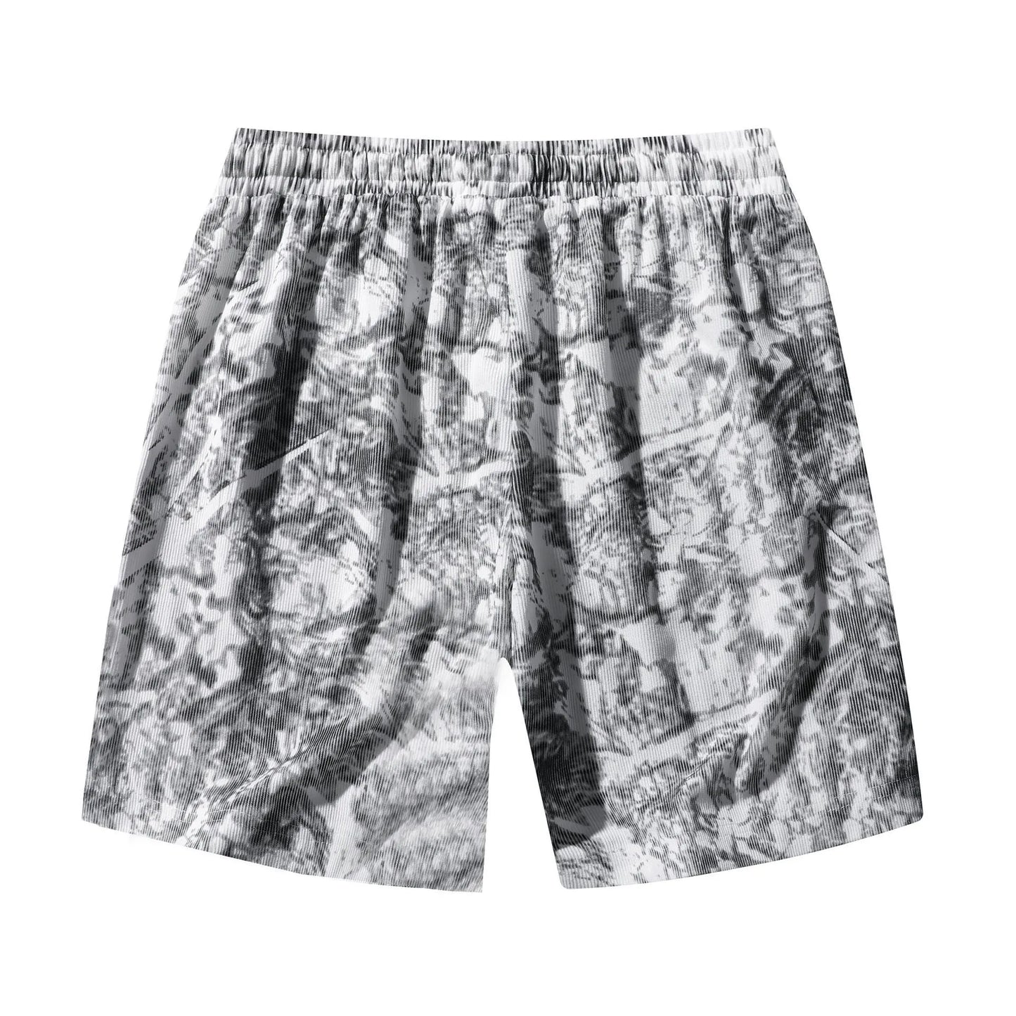 Men's camouflage pattern corduroy athletic shorts with straight leg cut and high waistband