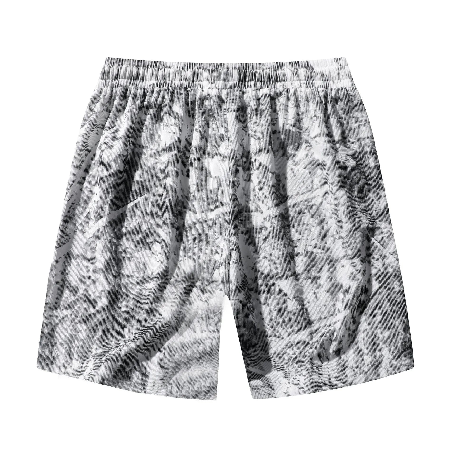 Men's camouflage pattern corduroy athletic shorts with straight leg cut and high waistband