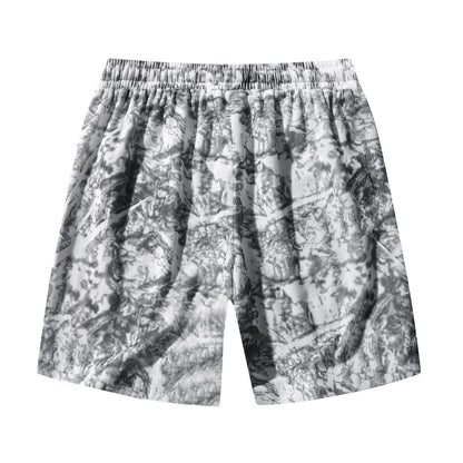 Men's camouflage pattern corduroy athletic shorts with straight leg cut and high waistband